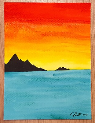 #ad CHRIS ZANETTI Original Watercolor Painting Sunset Ocean Seascape 8quot;x6 Signed Art $9.80