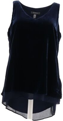 #ad Lisa Rinna Collection Velvet Tank Shirt Navy L New $30.47