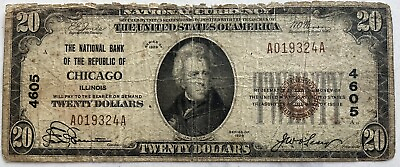 #ad 1929 $20 National Currency Note Twenty Dollar Bill Chicago Illinois #65170 $69.99