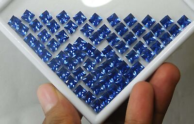 #ad 50 PCS Natural Blue Untreated Sapphire Square Gemstone CERTIFIED Lot 5 MM $32.89