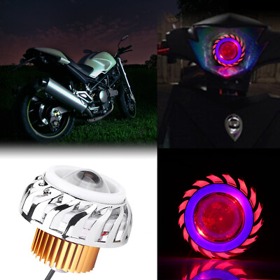 #ad Motorcycle LED Headlight Projector Lens Dual Angel Devil Eye Lamp Blue Red New $14.87