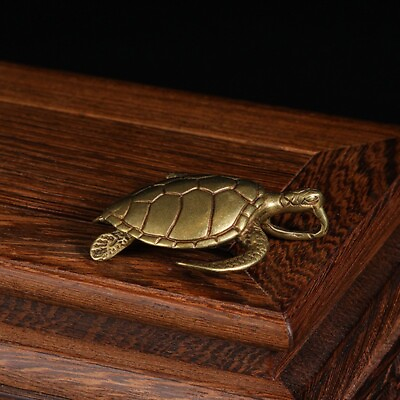 #ad Pure Brass Turtle Keychain Pendant Necklace Sea Animal Figurine Hanging Craft $11.49