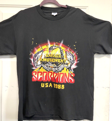 #ad Vintage Scorpions T Shirt Single Stitch Dbl Side Tour 1988 Savage Amusement XL $195.00