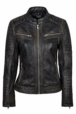 #ad Women#x27;s Genuine Lambskin Leather Jacket Black Slim Fit Biker Motorcycle Jacket $91.99