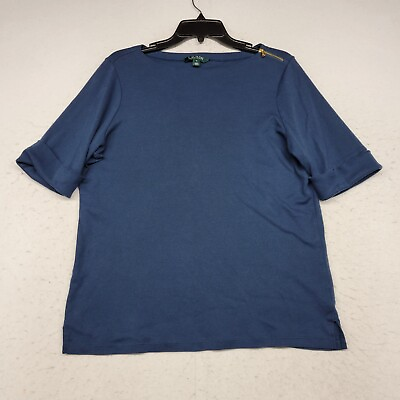 #ad Lauren Ralph Lauren Shirt Womens Plus 1X Blue Top Blouse Zipper Short Sleeve $19.99