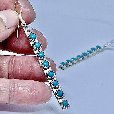 #ad Snake Eye Long Dangle Earrings Turquoise Sterling Sleeping Beauty 2.75in Navajo $69.94