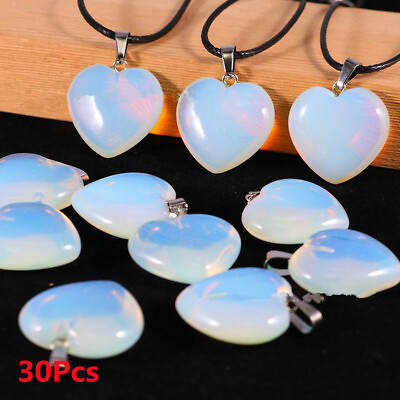 #ad 30Pcs 25x25x10mm White Opal Love Heart for Necklace Pendant Reiki Bead DIY HT92 $40.59
