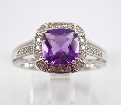 #ad 2Ct Cushion Cut Lab Created Amethyst Halo Engagement Ring 14K White Gold Plated $69.99