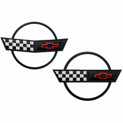 #ad For 91 96 Corvette C4 Front Nose and Rear Gas Lid Emblem Badge Black Pair $27.19