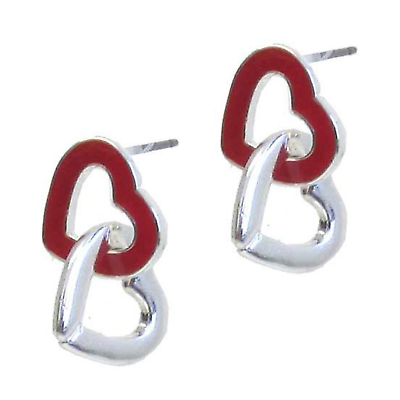 #ad Valentine Double Heart Stud Earrings Silver Silver $12.94