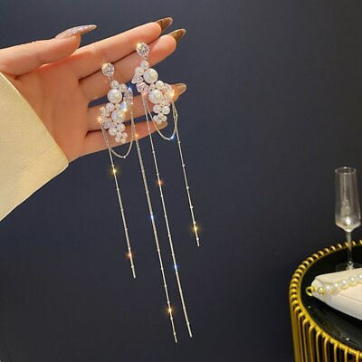 #ad Fashion Crystal Pearl Tassel Earrings Stud Women Drop Dangle Wedding Jewellery C $2.76