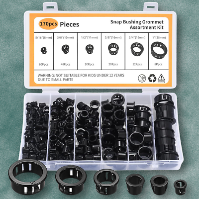 #ad 170 Pcs Cable Snap Bushing Grommets Black round Nylon Snap in Cable Grommet Pro $19.69