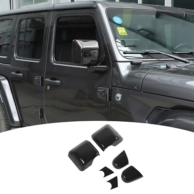 #ad 6pcs Side Rear view Mirror amp; Base Cover Trim For Jeep Wrangler JL JT 2018 Black $52.84