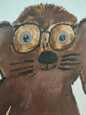 #ad ORIGINAL PAINTING Abstract Brown Puppy Dog GAT PAINTINGS 4x6 INCHES Whimsical $42.00