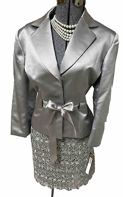 #ad Tahari ASL LUXE Skirt Suit Size 16 NEW Two Piece Set 36X21 Platinum Silver NEW $119.99