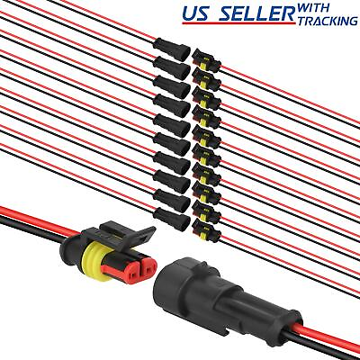 #ad 10 Pair Waterproof 12V 2 pin Electrical Wire Connector Plug Cable Boat Car Truck $8.59