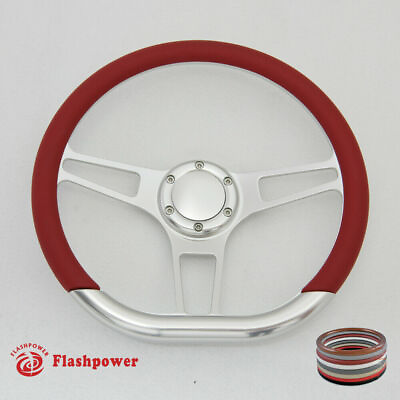 #ad 14quot; D Type Billet Steering Wheel Red Half Wraps Chevy Ididit FlamingRiver $195.50
