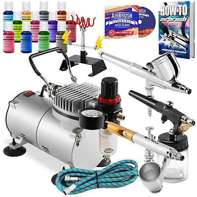 Cake Airbrush Decorating Kit 3 Airbrushes Compressor and 12 Chefmaster Colors $98.99