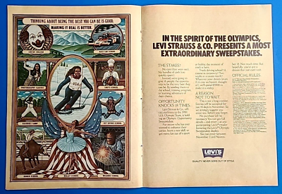 #ad 2 Page LEVI#x27;S Vintage 1979 Magazine Print Ad 1980 OLYMPICS SWEEPSTAKES $3.55