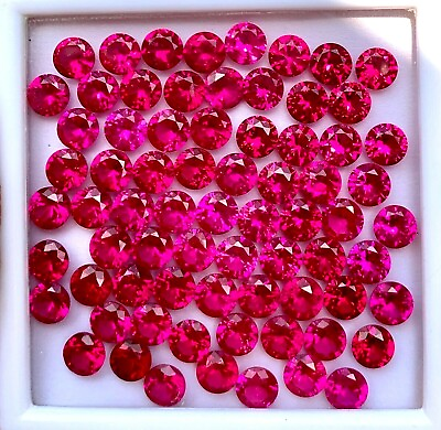 #ad 100 Pcs Natural Mogok Red Ruby Round 6.00 MM Certified Treated Loose Gemstone $111.24