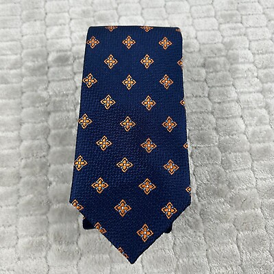 #ad 100% Silk JoS A Bank Traveler Blue Yellow Geometric Stain Resistant Tie W3quot; NWT $24.99
