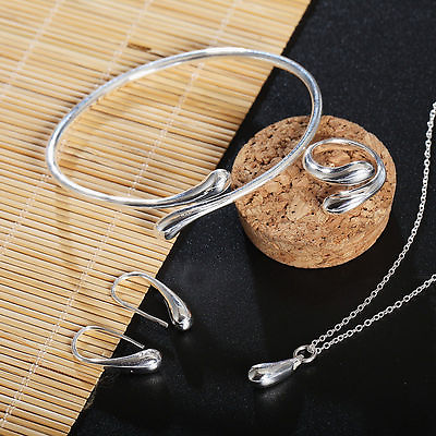 #ad Women Fashion Jewelry 925 Silver Plated Bracelet Necklace Ring Earrings Set 16 6 $12.55