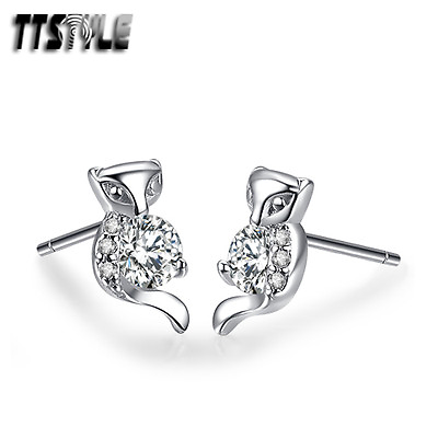 #ad TTStyle RHODIUM 925 Sterling Silver Fox Earrings Pair NEW AU $19.99