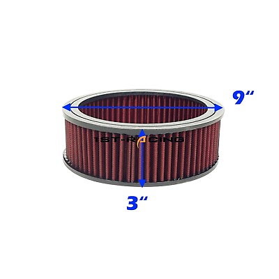#ad 9quot; x3quot; Round Washable Air Cleaner Element Replacement Filter Flow Kit Red Polish $31.95