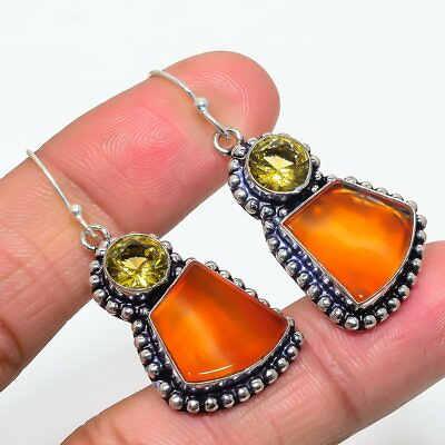 #ad Red Onyx Citrine Gemstone Handmade Ethnic Style Jewelry Earring ZE 152 $6.99