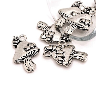 #ad 4 20 or 50 pcs Silver Mushroom with Caterpillar Charms US Seller AS551 $7.95