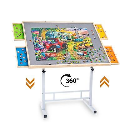 #ad Adjustable Jigsaw Puzzle Table Board with 4 Drawers Cover and Legs for 1500 Pcs $92.99