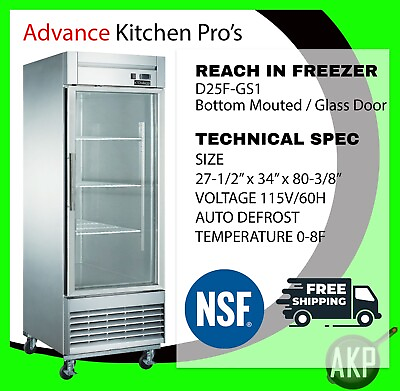#ad Dukers D28F GS1 Commercial 27quot; 1 Glass Door Reach in Freezer Advancekitchenpros $3852.00