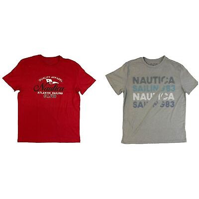 #ad Nautica Mens Crewneck Graphic Ribbed Collar Cotton T Shirt $14.95
