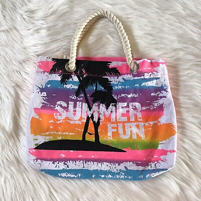 #ad Summer Fun Beach Tote Bag Watercolor Print with Waterproof Cellphone Pouch OS $14.49