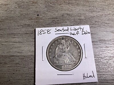 #ad 1858 P Seated Liberty Silver Half Dollar U.S. Coin Holed 021924 0048 $89.95