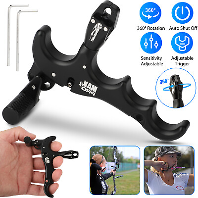 #ad Archery 4 Finger Compound Bow Release Adjustable Can 360° Rotate Thumb Release $17.98