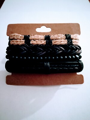 #ad Adjustable Stacked Genuine Multi Strand  Leather Bracelet 4 Bracelets  Urban $12.00