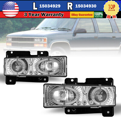#ad For 88 99 Chevy GMC C K 1500 2500 95 00 Tahoe Headlights Halo Projector 2PCS $96.99