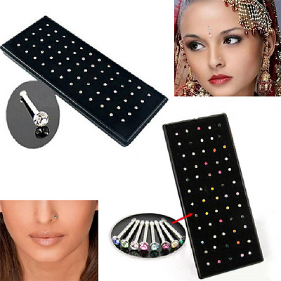 #ad Rhinestone Nose Ring Bone Stud Surgical Stainless Steel Body Pierced Jewelry C $3.79
