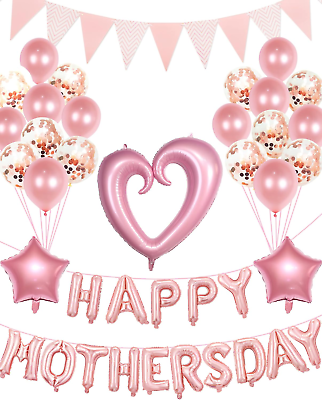 #ad Happy Mother#x27;S Day Balloons Set Pink Rose Gold Mothers Day Banner Letter Balloo $18.99