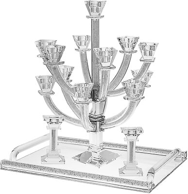#ad D Candelabra Crystal with Stones 13 Branches Judaica with Tray $593.99