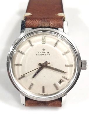 #ad Vintage Zenith Automatic Cal 2552 PC 36mm Stainless Steel Mens Date Watch nice $650.00