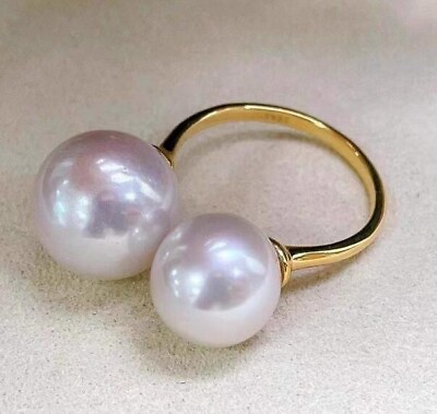 #ad Gorgeous AAA 9 10mm Natural South Sea White Round Pearl Ring 925s open rings $49.99