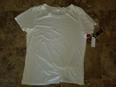 #ad Nwt Womens Green Tea Short Sleeve Tee Tie Front White Shirt XL X Large 2XL XXL $11.96