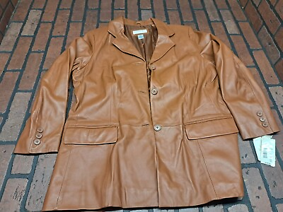 #ad Preston amp; York Leather Jacket Brown lambskin fully satin lined Size 1XL $49.99