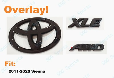 #ad 3PCS Gloss Black Rear Toyota Logo XLE AWD OVERLAY Emblem Fit 2011 2020 Sienna $49.80