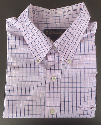 #ad Brooks Brothers 100% Cotton SS Button Front Shirt Men#x27;s XL Pink Check $22.00