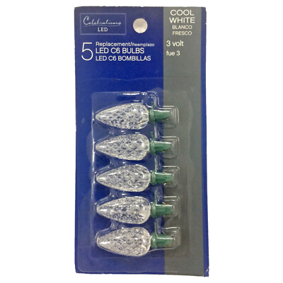 #ad Celebrations 11201 71 LED C6 Cool White 5 ct Replacement Christmas Light Bulbs $10.26