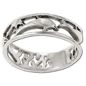 #ad Sterling Silver Cutout Sea Life Scene Band Ring $28.37