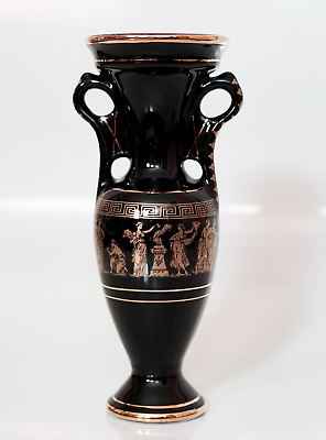 #ad ST® Black and Gold Repro Greek Vase Urn. Hand Made in Greece w 24k Gold 6.75quot; $15.00